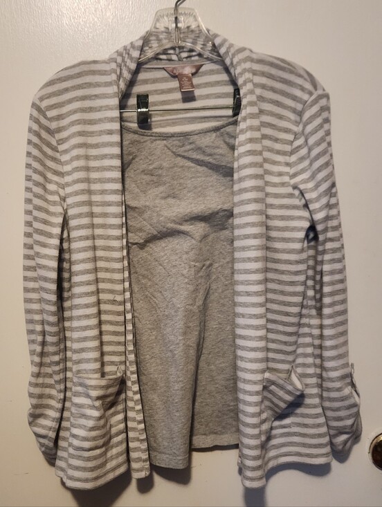 White Stag Tops - White Stag Grey and White Striped Open Cardigan